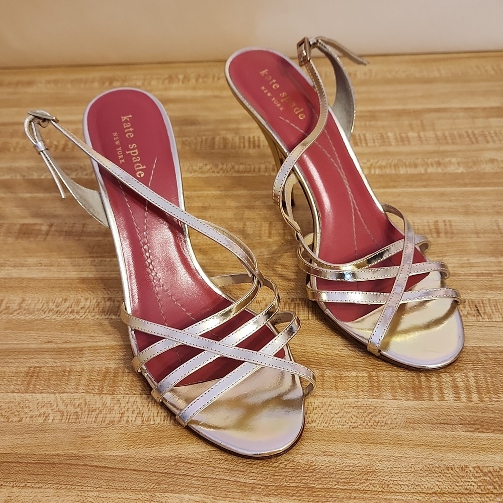 KATE SPADE Elegant Gold Strappy Women's Heels, size 7.5